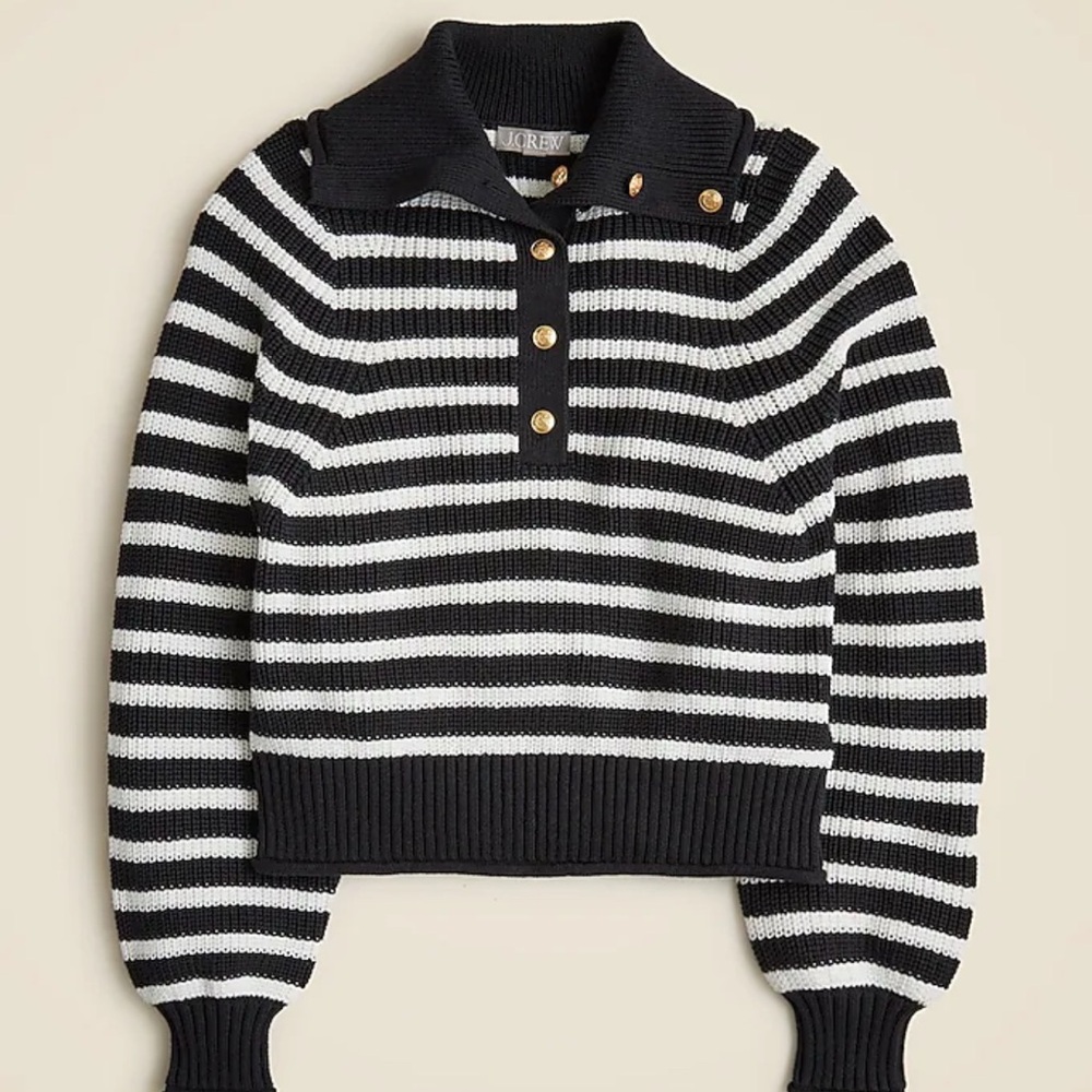 J. Crew Ribbed cotton button-collar sweater in stripe S NWT